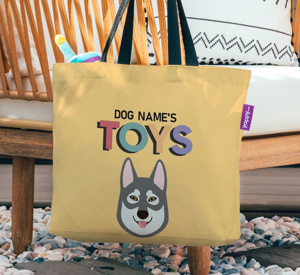 Toys: Personalised {breedFullName} Canvas Bag - hanging on a chair