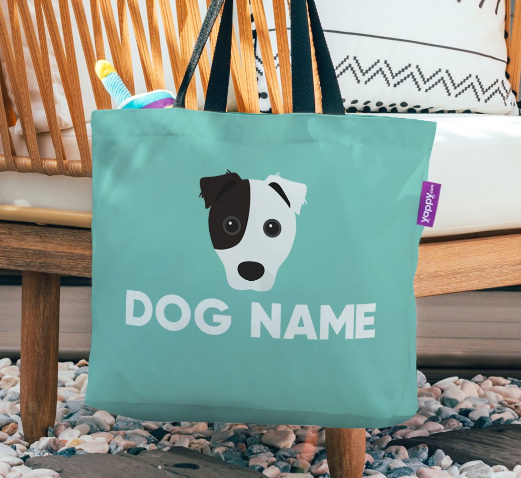 Personalized Canvas Bag featuring {breedCommonName} Icon - hanging on a chair