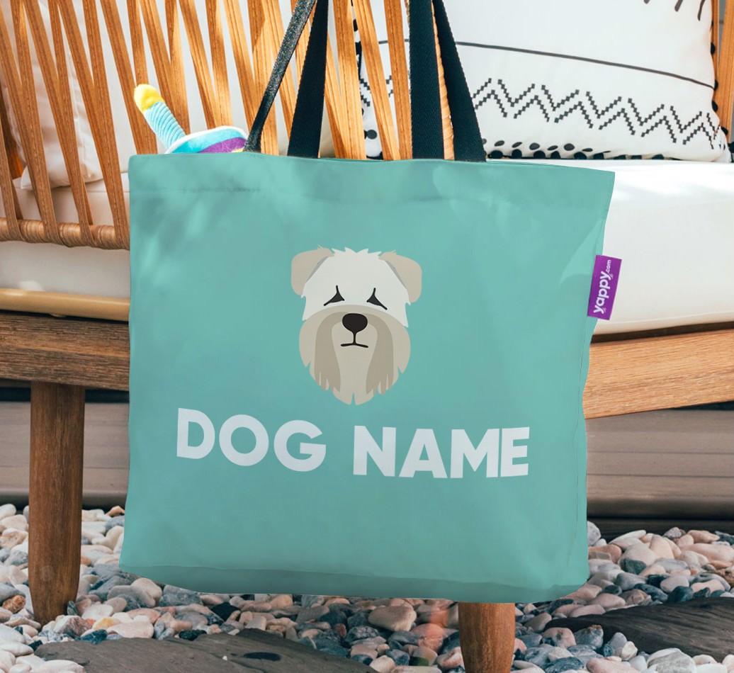 Personalized Canvas Bag featuring {breedCommonName} Icon - hanging on a chair