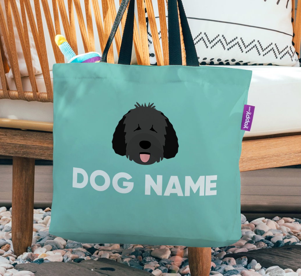 Personalized Canvas Bag featuring {breedCommonName} Icon - hanging on a chair