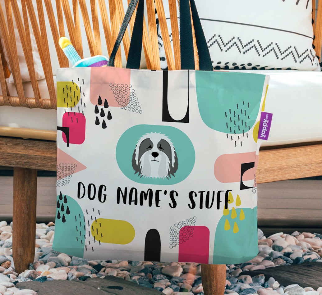 Stuff: Personalized {breedFullName} Canvas Bag - hanging on a chair