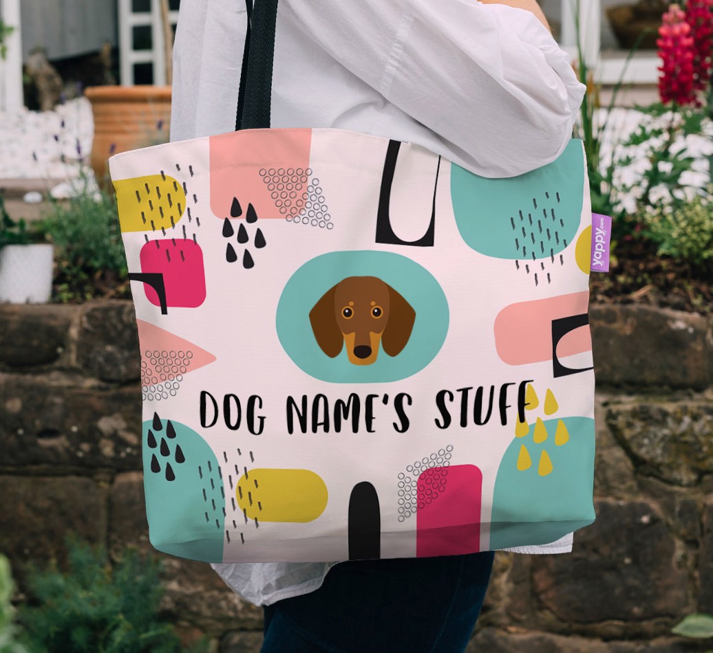 Abstract Stuff: Personalised {breedFullName} Canvas Bag - being carried outside
