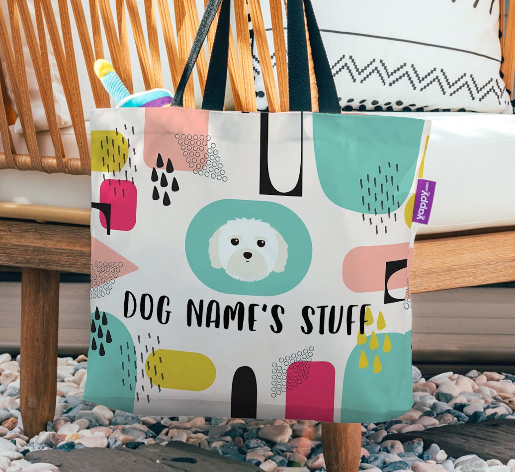 Stuff: Personalized {breedFullName} Canvas Bag - hanging on a chair