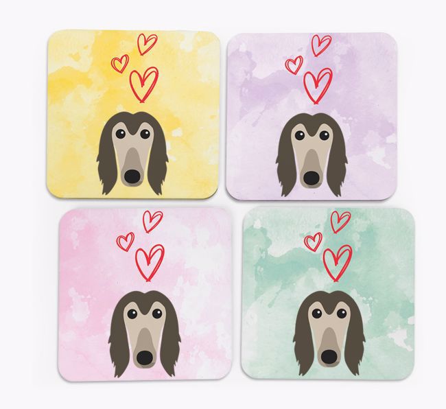 Heart Design with {breedFullName} Icon Coasters - Set of 4