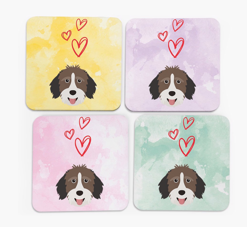 Heart Design with {breedFullName} Icon Coasters - Set of 4 - front of coasters