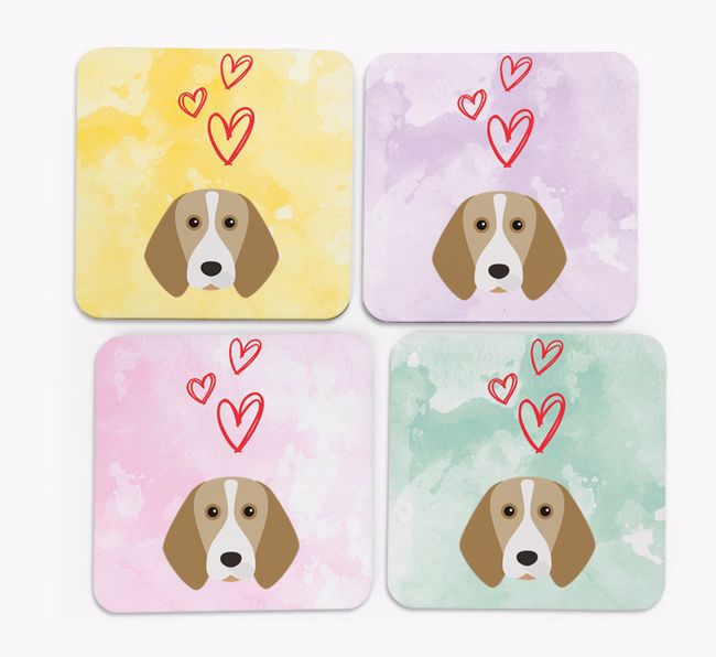 Heart Design with {breedFullName} Icon Coasters - Set of 4