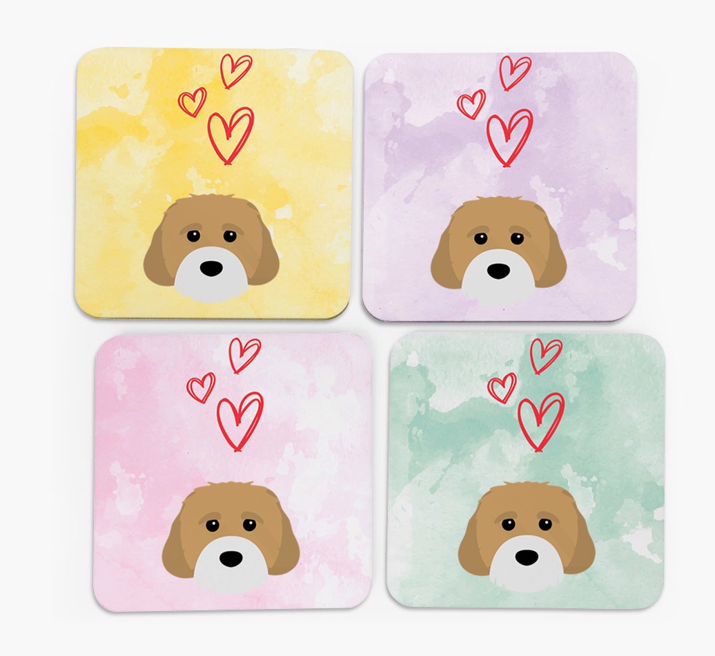 Heart Design with {breedFullName} Icon Coasters - Set of 4 - front of coasters