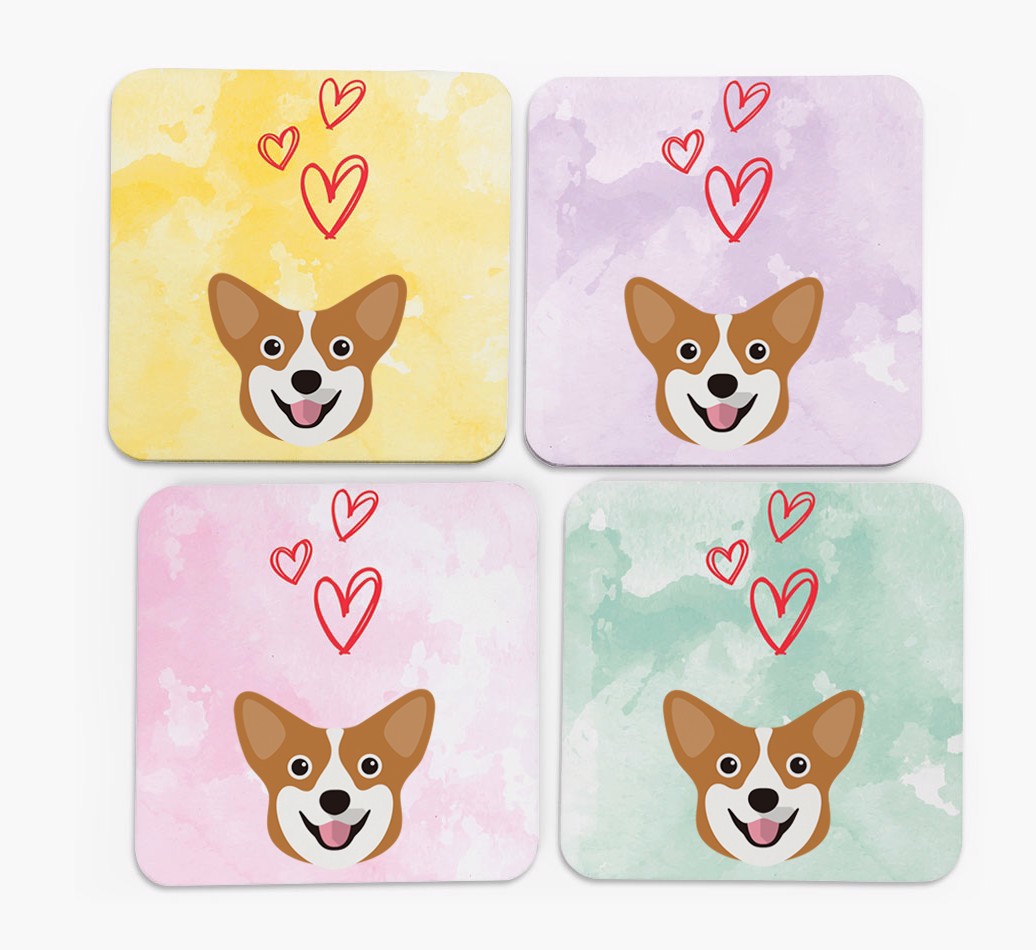 Heart Design with {breedFullName} Icon Coasters - Set of 4 - front of coasters