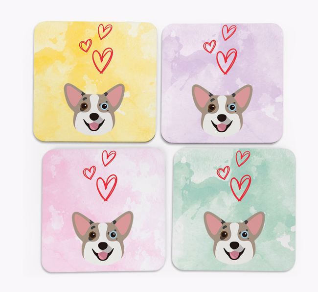 Heart Design with {breedFullName} Icon Coasters - Set of 4