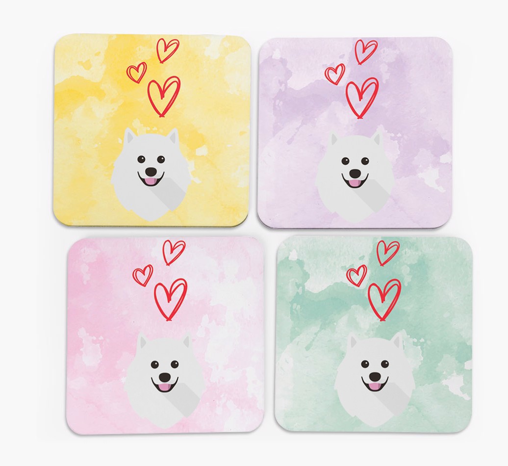 Heart Design with {breedFullName} Icon Coasters - Set of 4 - front of coasters