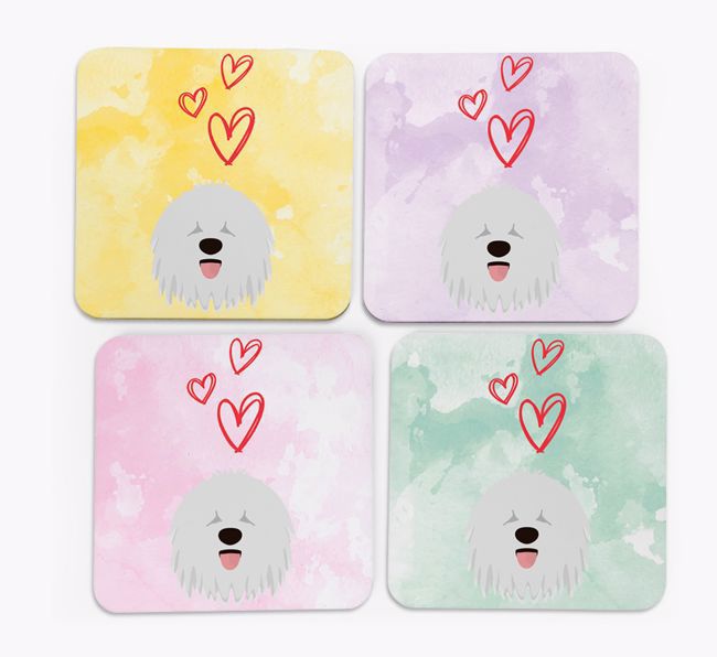 Heart Design with {breedFullName} Icon Coasters - Set of 4