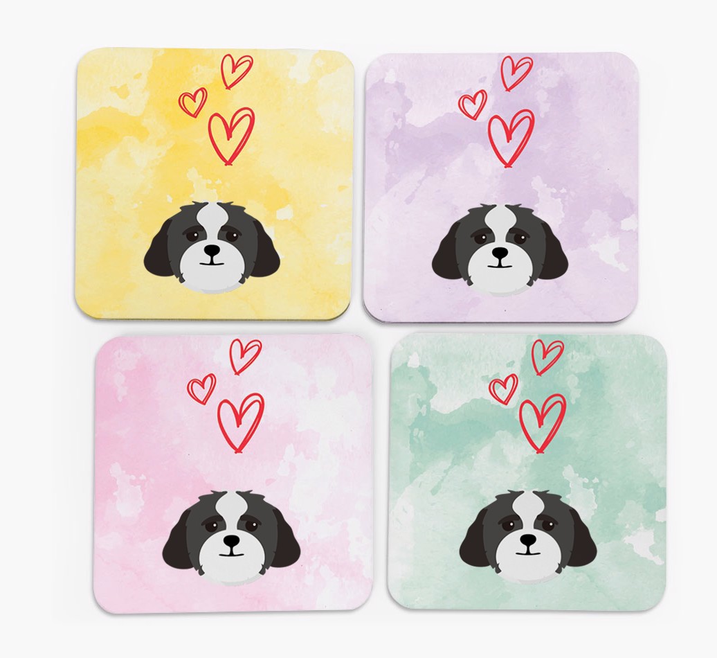 Heart Design with {breedFullName} Icon Coasters - Set of 4 - front of coasters