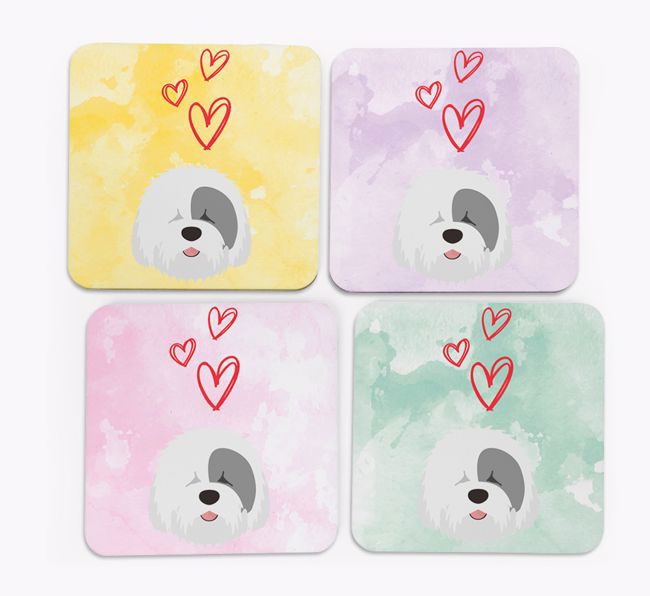 Heart Design with {breedFullName} Icon Coasters - Set of 4