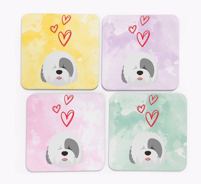 Heart Design with {breedFullName} Icon Coasters - Set of 4