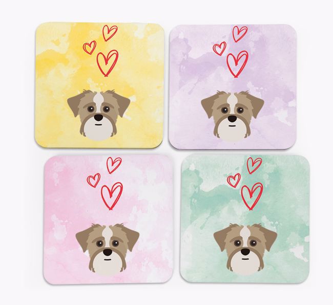 Heart Design with {breedFullName} Icon Coasters - Set of 4