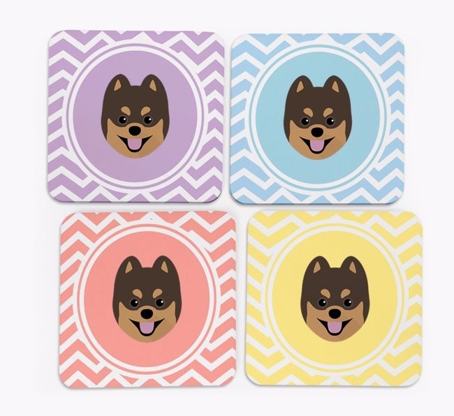 Zig Zag Design with {breedFullName} Icon Coasters - Set of 4