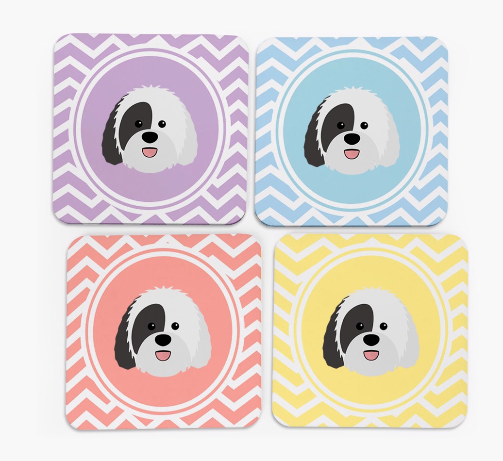 Zig Zag Design with {breedFullName} Icon Coasters - Set of 4 - front of coasters