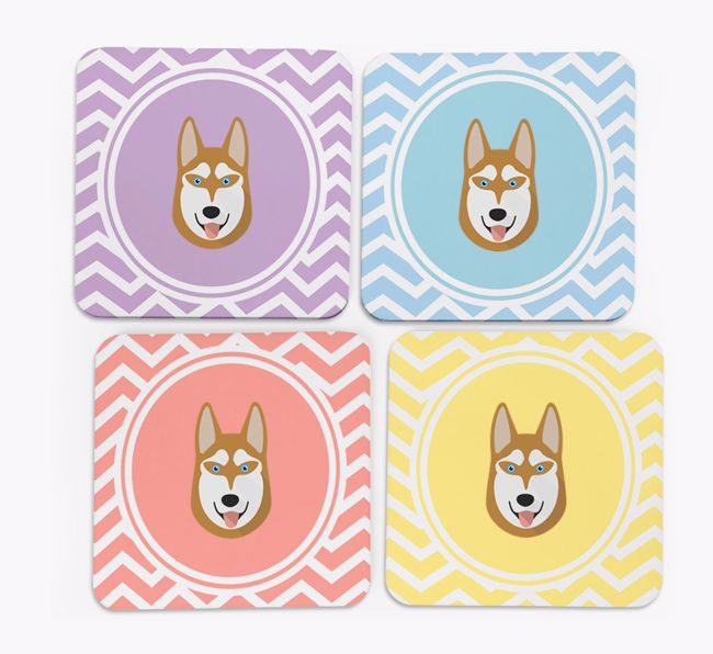 Zig Zag Design with {breedFullName} Icon Coasters - Set of 4