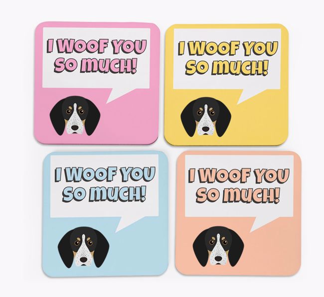 'I Woof You So Much' Design with {breedFullName} Icon Coasters - Set of 4