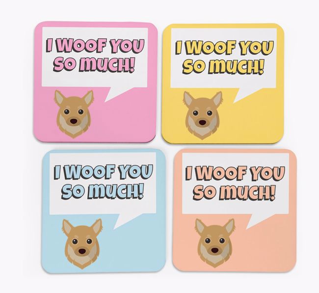 'I Woof You So Much' Design with {breedFullName} Icon Coasters - Set of 4