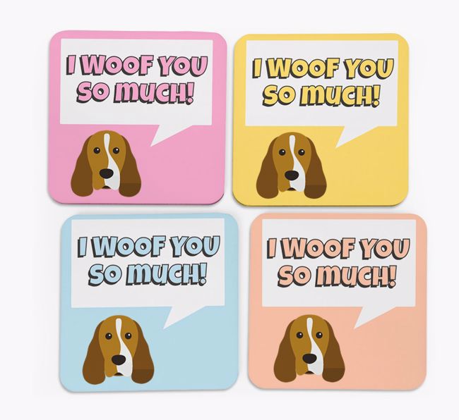 'I Woof You So Much' Design with {breedFullName} Icon Coasters - Set of 4