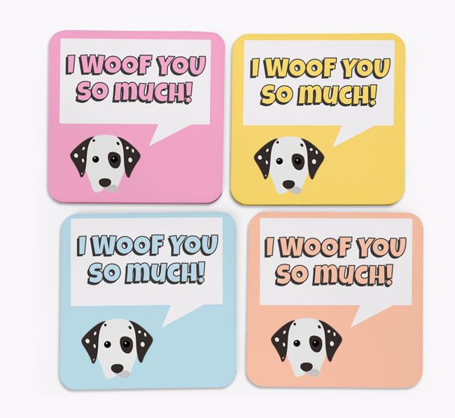 'I Woof You So Much' Design with {breedFullName} Icon Coasters - Set of 4