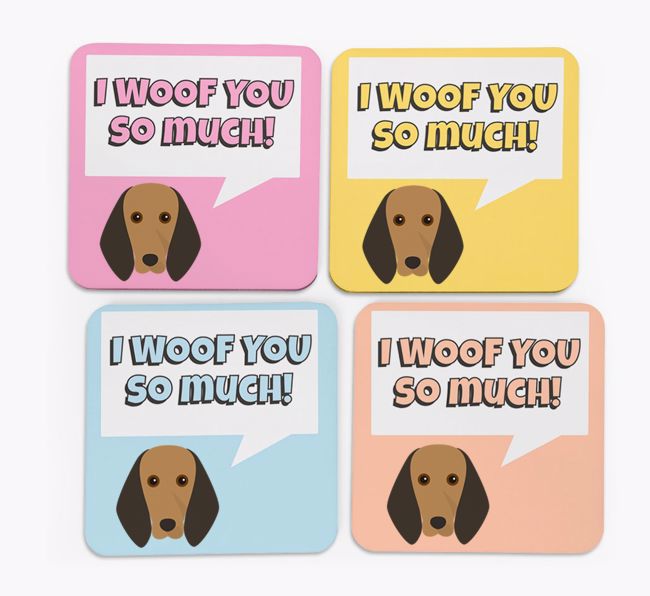 'I Woof You So Much' Design with {breedFullName} Icon Coasters - Set of 4