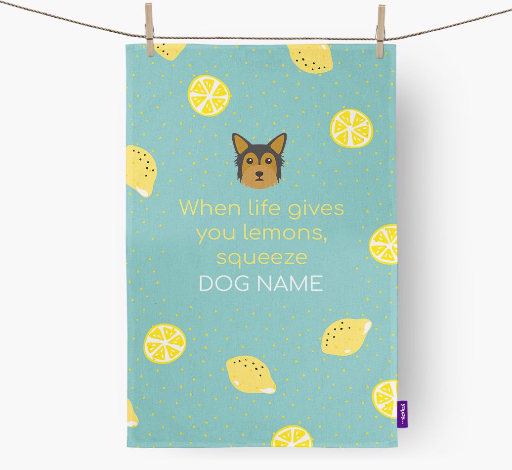 'Personalized 'When Life Gives You Lemons' Dish Towel with {breedFullName} Icon