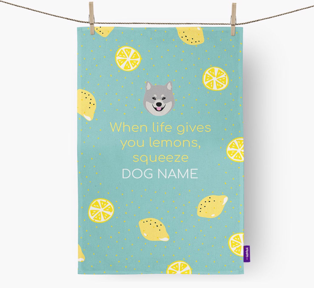 'Personalised 'When Life Gives You Lemons' Tea Towel with {breedFullName} Icon