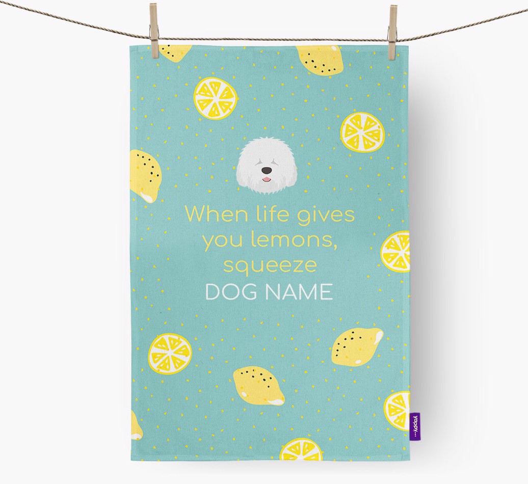 'Personalised 'When Life Gives You Lemons' Tea Towel with {breedFullName} Icon