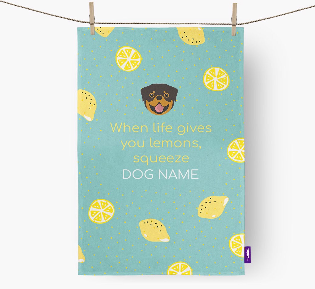 'Personalized 'When Life Gives You Lemons' Dish Towel with {breedFullName} Icon