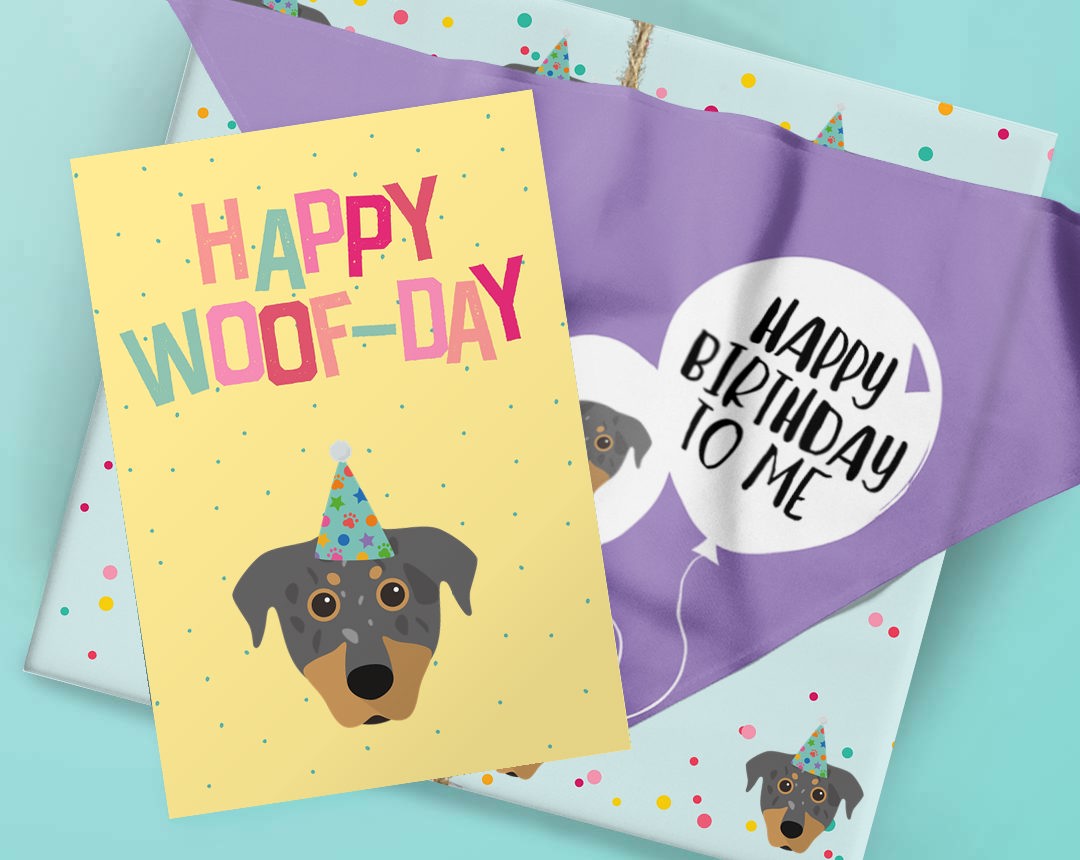 Personalised Dog Birthday Gifts featuring Wrap, Bandana and Card