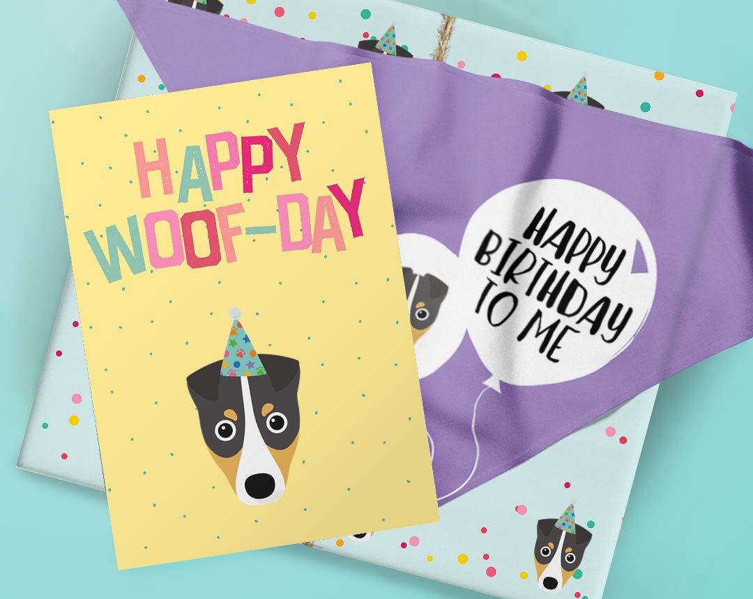 Personalised Dog Birthday Gifts featuring Wrap, Bandana and Card