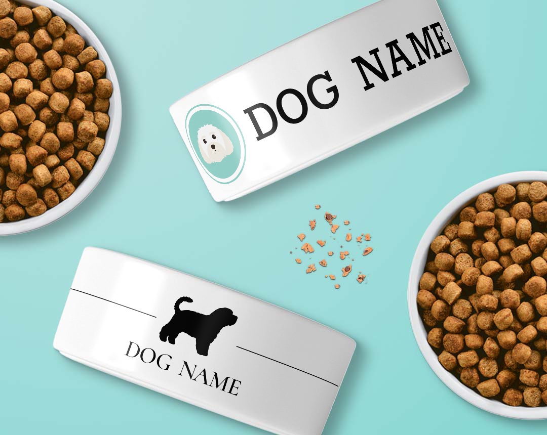 Two dog bowls personalised to your dog