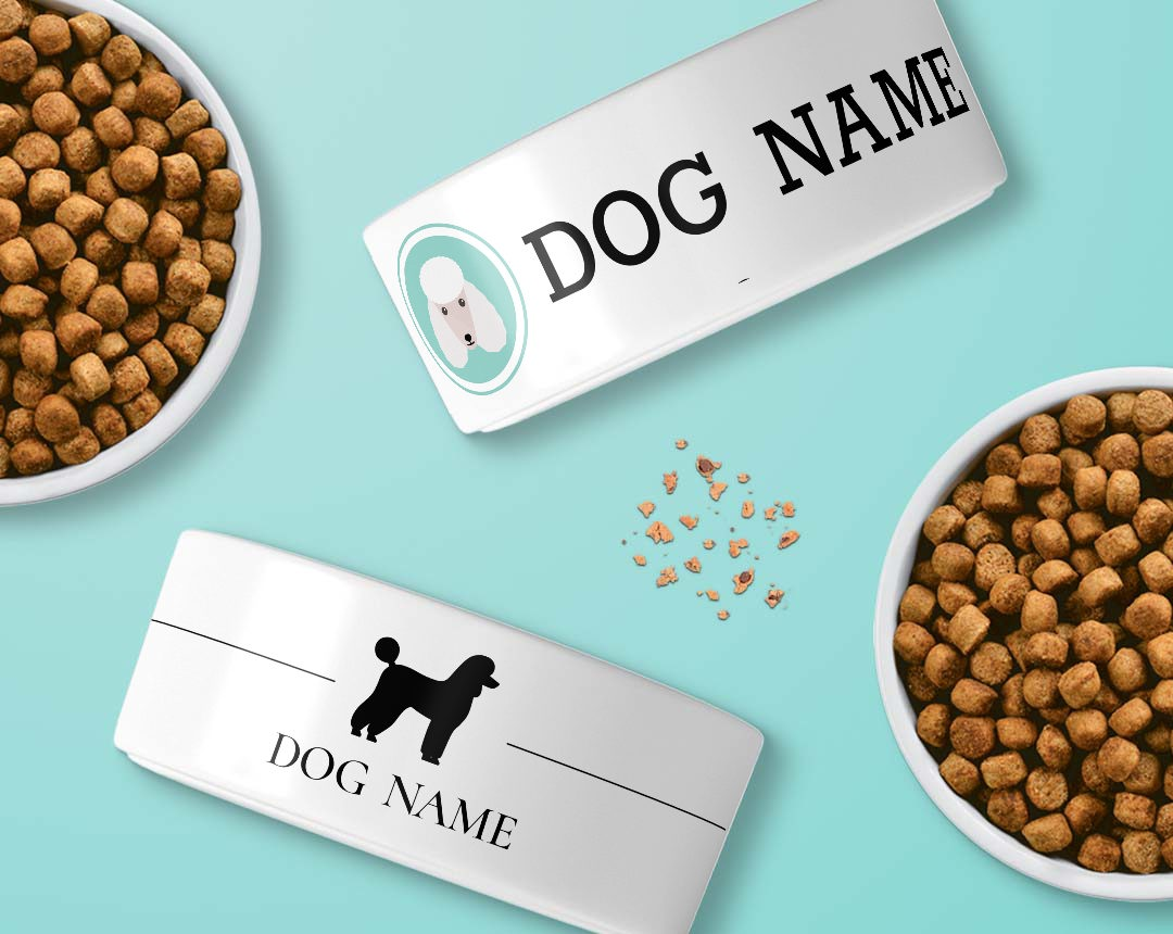 Two dog bowls personalised to your dog