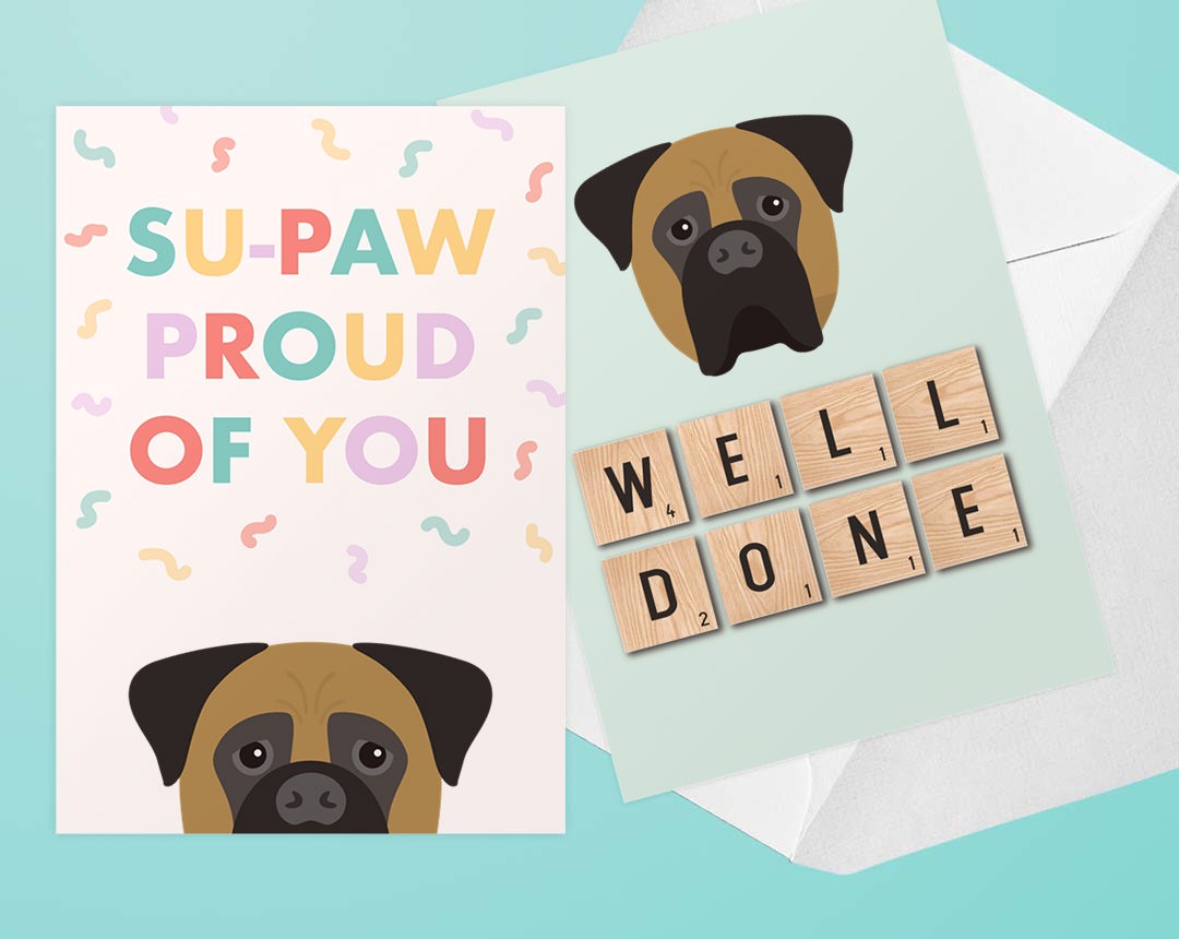 Two Personalised Dog Congratulations Cards