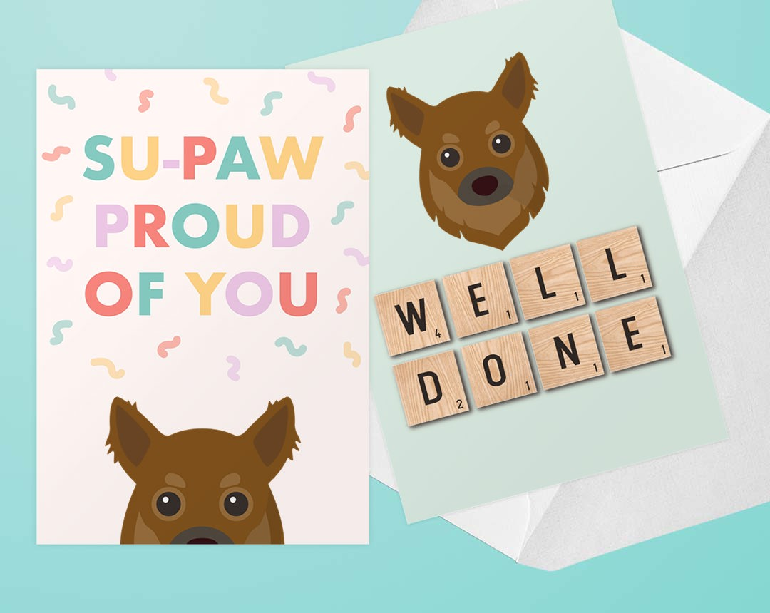 Two Personalised Dog Congratulations Cards