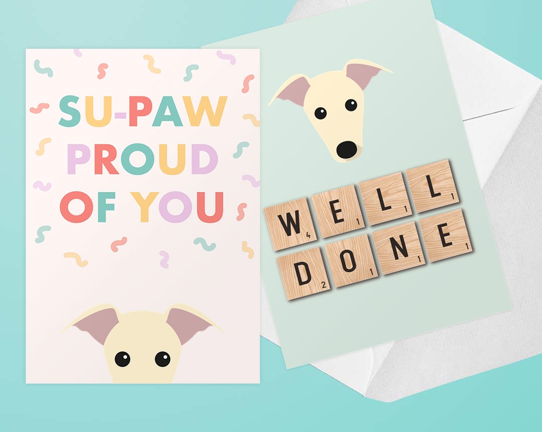 Two Personalised Dog Congratulations Cards