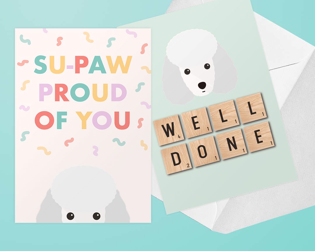 Two Personalised Dog Congratulations Cards