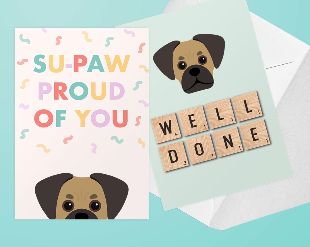 Two Personalised Dog Congratulations Cards