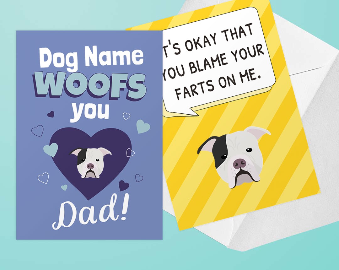 Two Personalised Dog Dad Cards