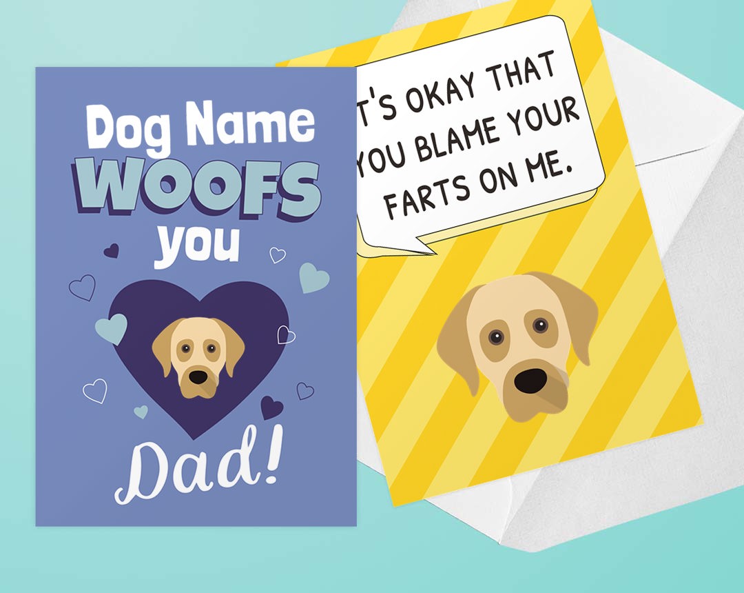 Two Personalised Dog Dad Cards