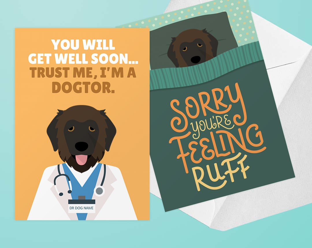 Two Personalised Dog Get Well Soon Cards