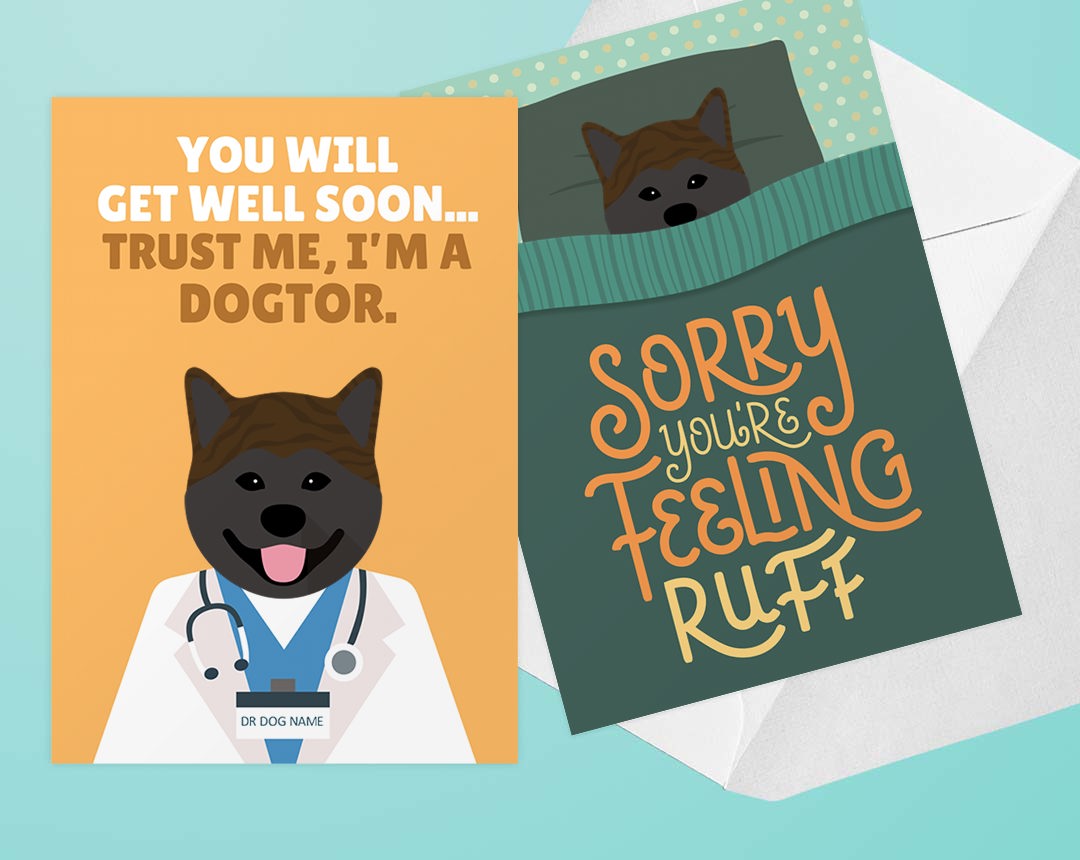 Two Personalised Dog Get Well Soon Cards