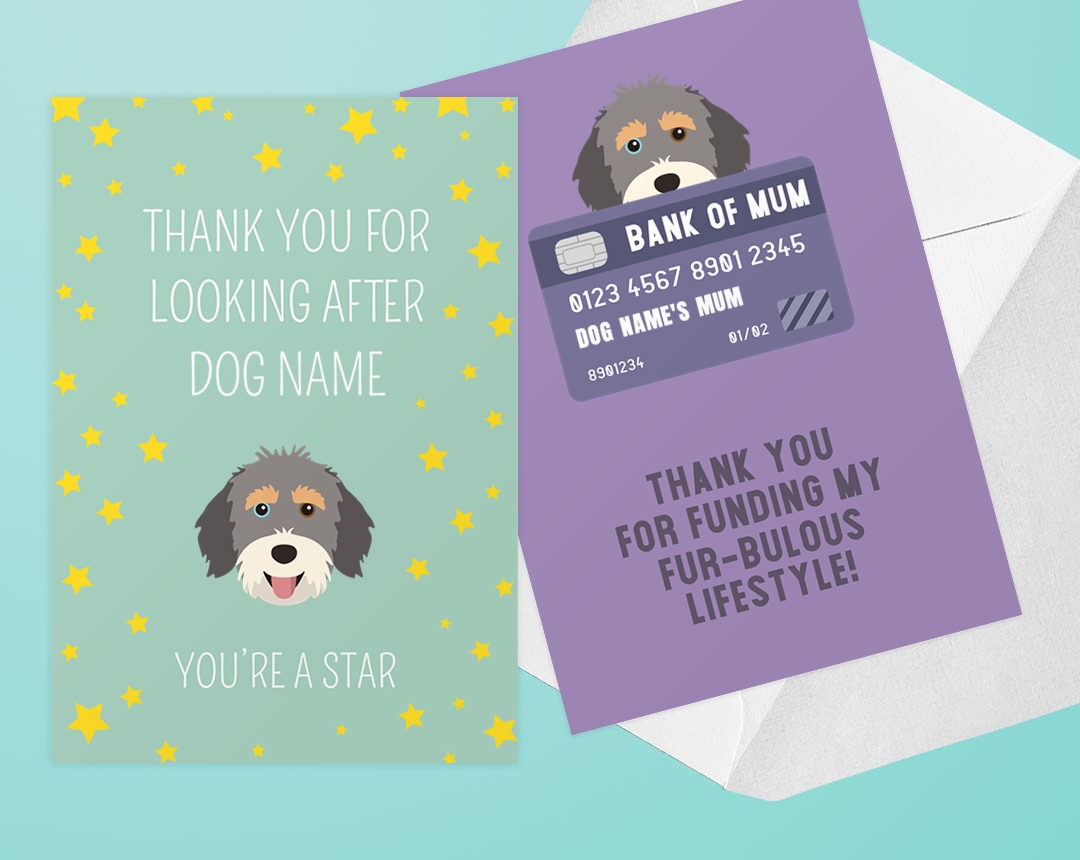 Two Personalised Dog Thank You Cards