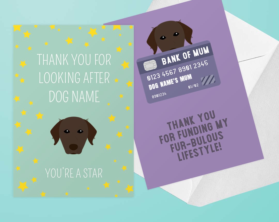 Two Personalised Dog Thank You Cards