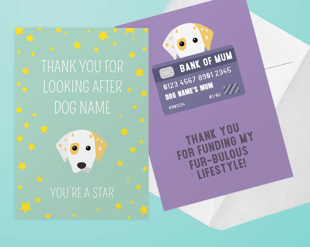 Two Personalised Dog Thank You Cards