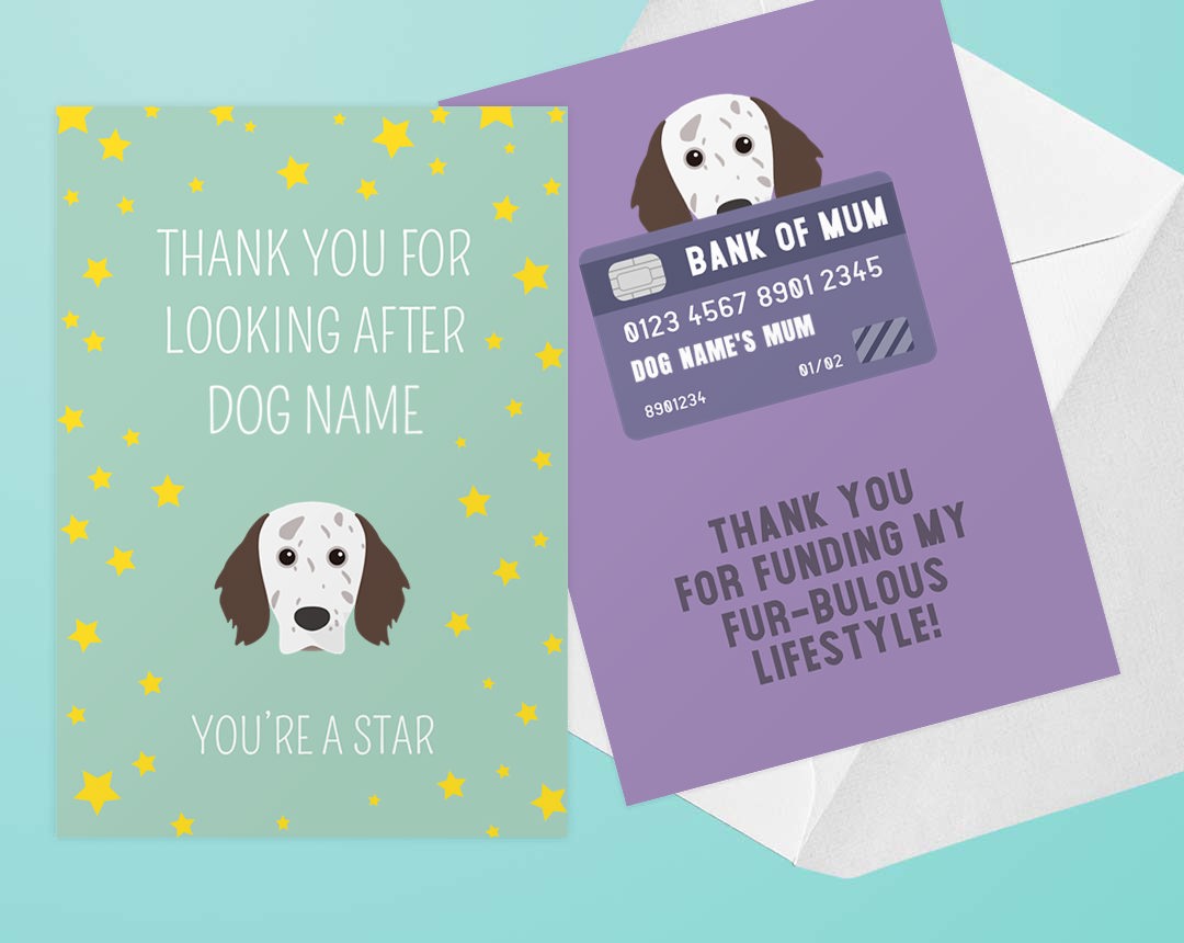 Two Personalised Dog Thank You Cards