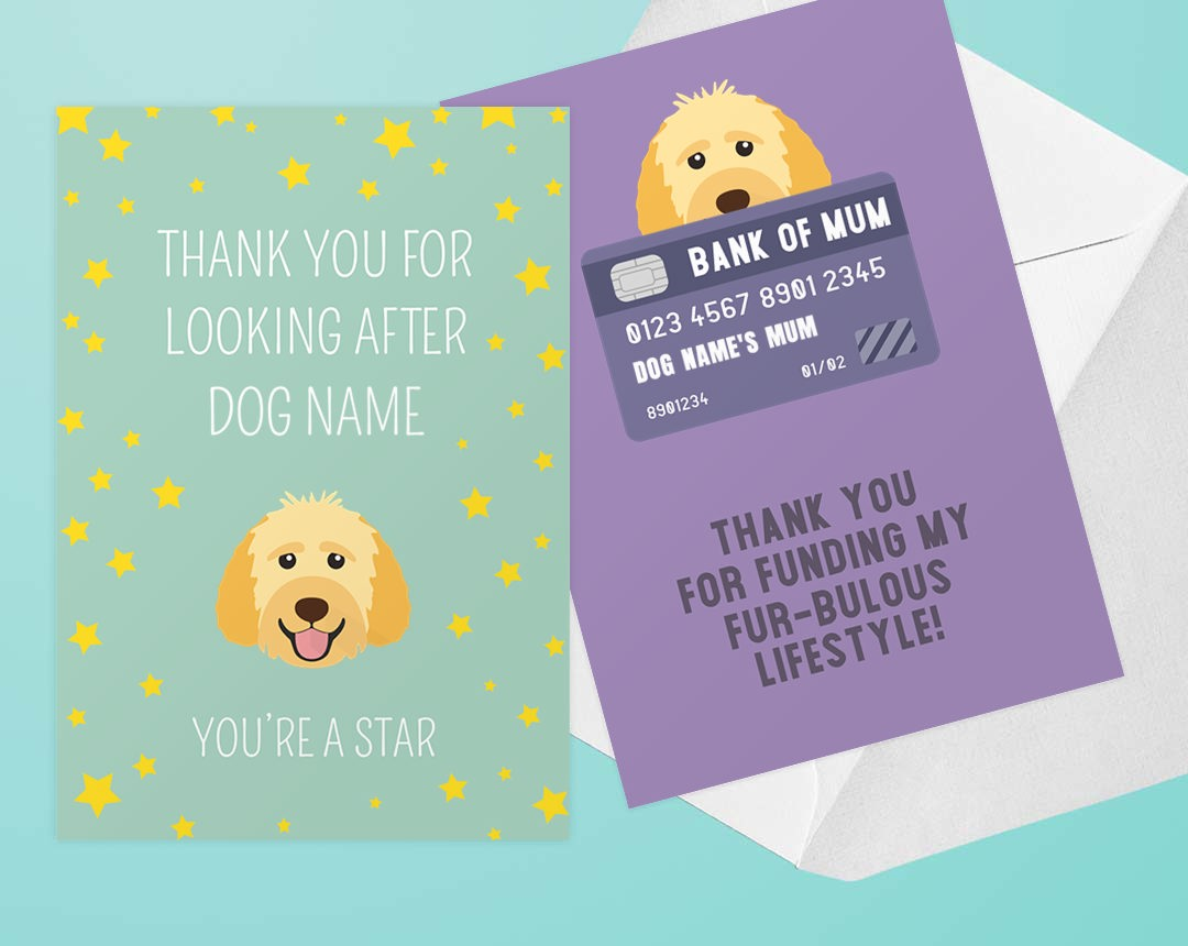 Two Personalised Dog Thank You Cards