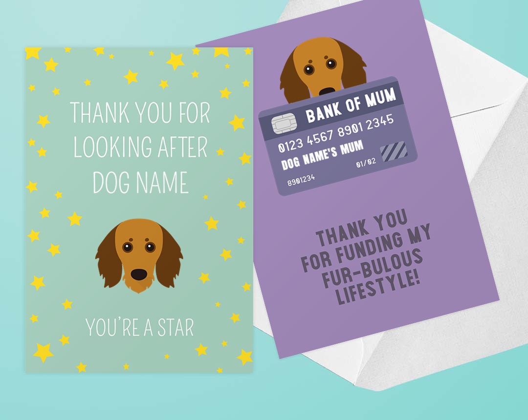 Two Personalised Dog Thank You Cards